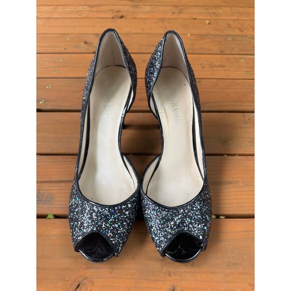 Kelly & Katie Black Glitter Peep-toe heels Women's Size 9 - Picture 1 of 5